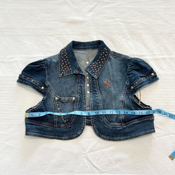Studded Denim Crop Jacket Dark Indigo Shimmer Shrug - Picture 5 of 8